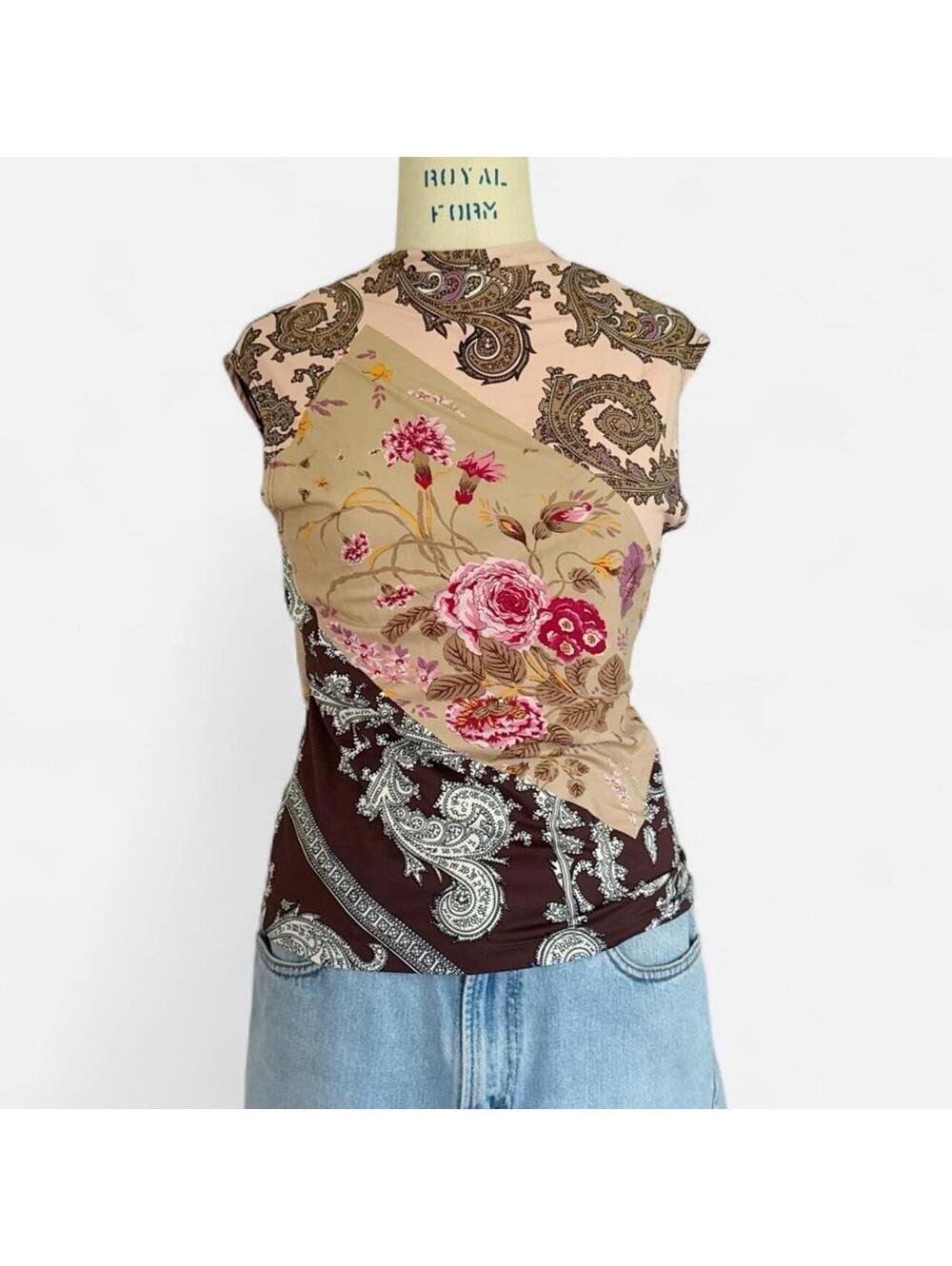 The Limited Y2K Paisley Floral Sleeveless Top in Brown